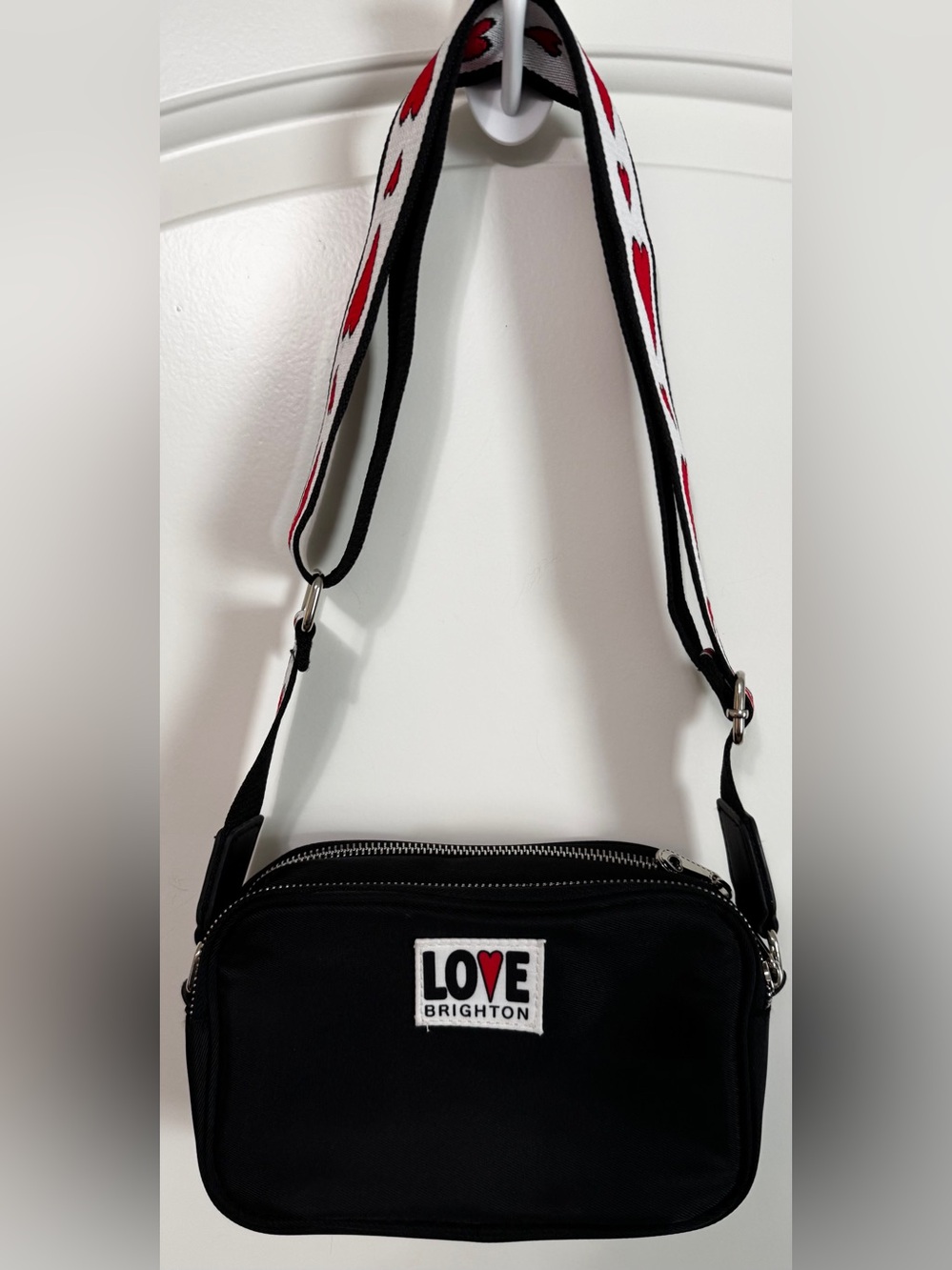 Brighton Love Essentials Heart Strap Crossbody Bag Black Nylon EUC - Picture 3 of 16